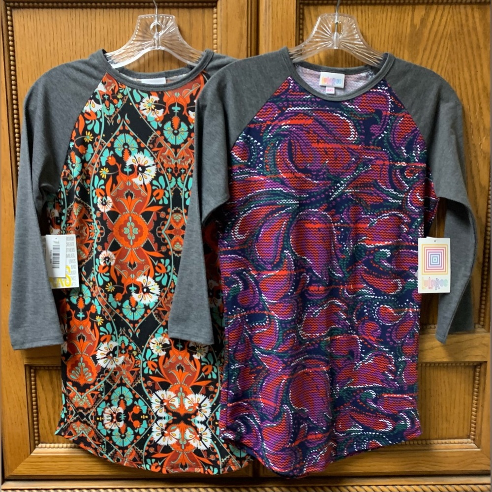 NWT!! LuLaRoe 2 Pack Women’s “Randy” Grey Colorful 3/4 Sleeve Tshirt  Size XXS